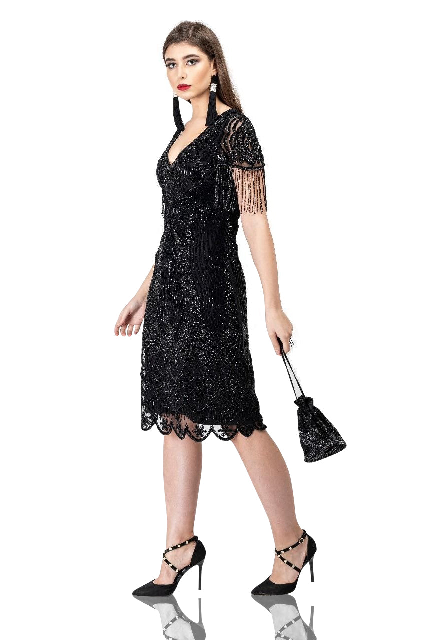 Marta 1920s Flapper Style Dress in Black