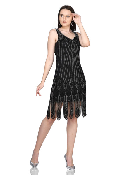 Art Deco Flapper Dress in Black Silver
