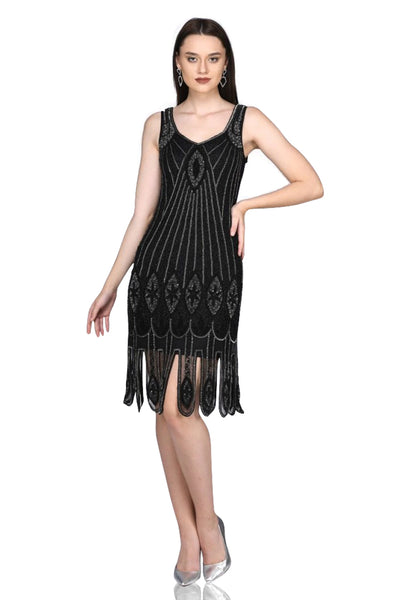 Art Deco Flapper Dress in Black Silver