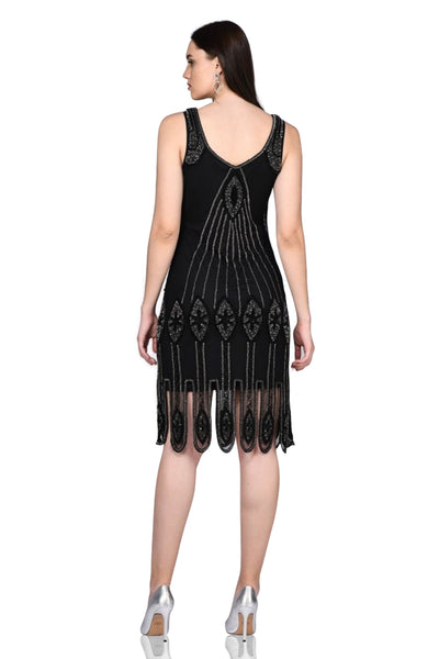 Art Deco Flapper Dress in Black Silver