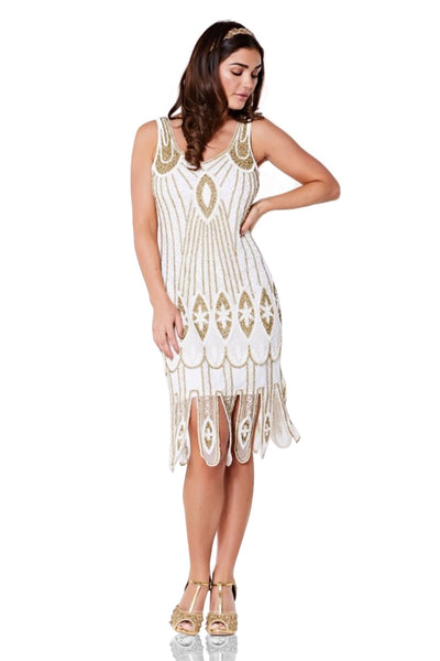 Art Deco Flapper Dress in White Gold