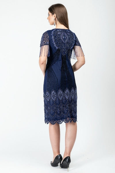 Marta 1920s Flapper Style Dress in Navy Blue