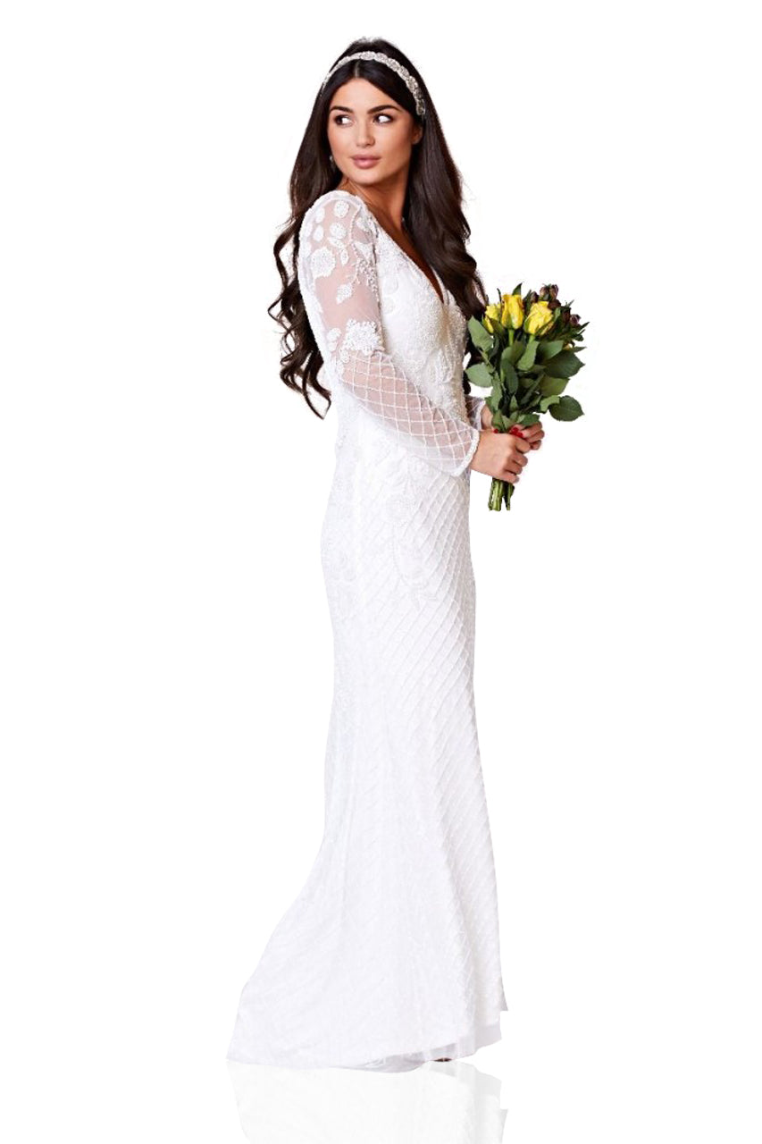 knee length dresses for ladies Parma 1920s Inspired Gown in White – WardrobeShop