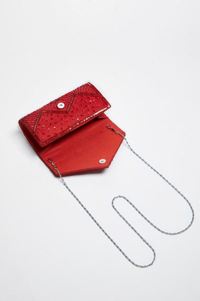 Scarlet Hand Embellished Clutch Bag in Red