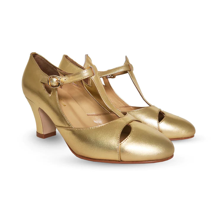 Temptress 1920s Style Heels in Gold