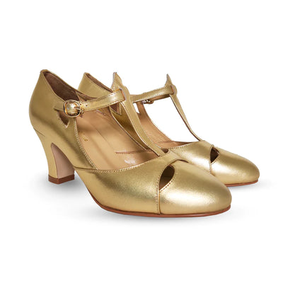 Temptress 1920s Style Heels in Gold by Charlie Stone