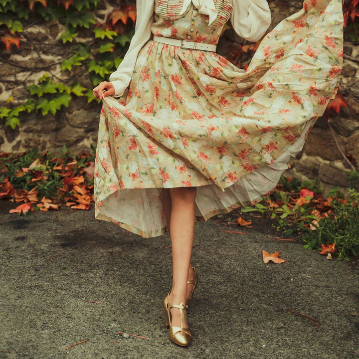 Temptress 1920s Style Heels in Gold by Charlie Stone