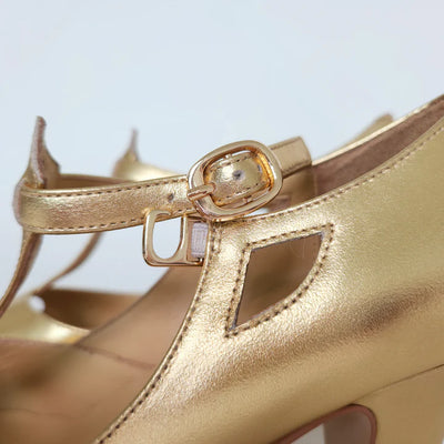 Temptress 1920s Style Heels in Gold by Charlie Stone