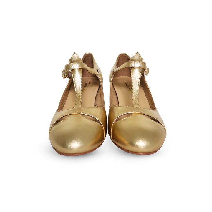 Temptress 1920s Style Heels in Gold by Charlie Stone