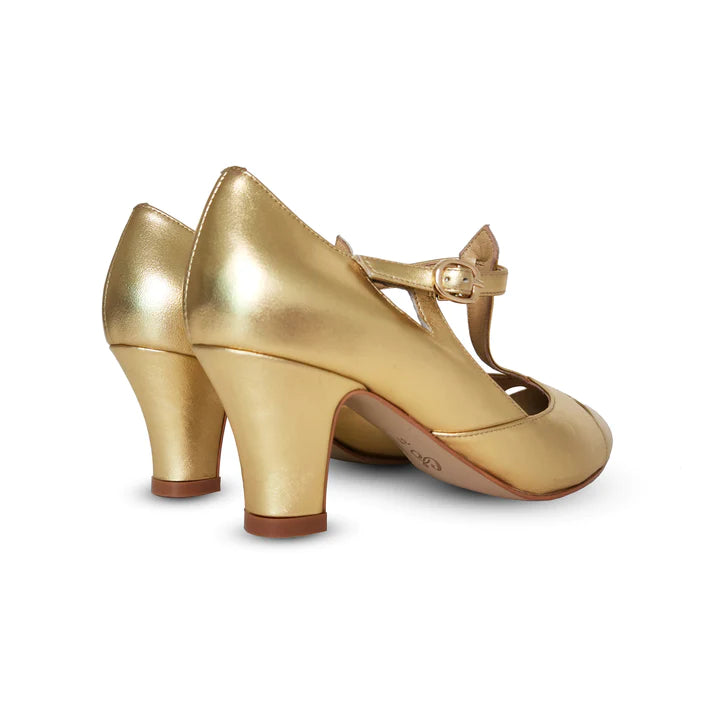 Temptress 1920s Style Heels in Gold by Charlie Stone