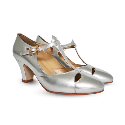 Temptress 1920s Style Heels in Silver