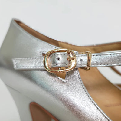 Temptress 1920s Style Heels in Silver