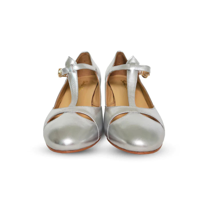 Temptress 1920s Style Heels in Silver