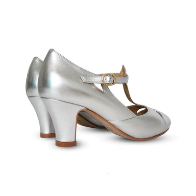 Temptress 1920s Style Heels in Silver