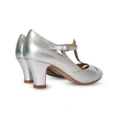 Temptress 1920s Style Heels in Silver by Charlie Stone