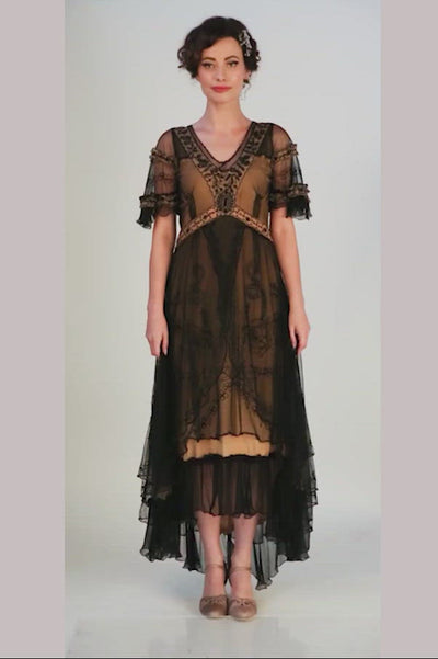 Kara Modern Victorian Dress in Black/Gold by Nataya