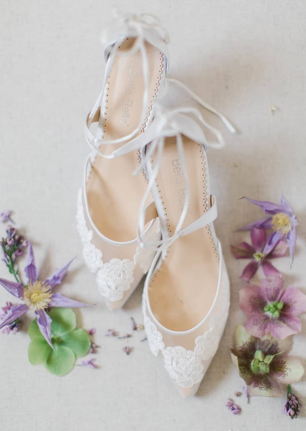 Amelia Floral Lace Wedding Heels in Ivory by Bella Belle Shoes