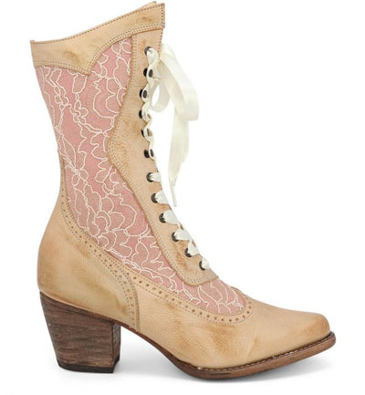 Biddy Victorian Style Tall Boots in Bone Rustic