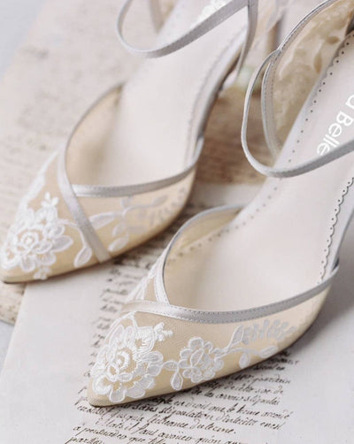 Candice Lace Wedding Heels in Nude Ivory by Bella Belle Shoes