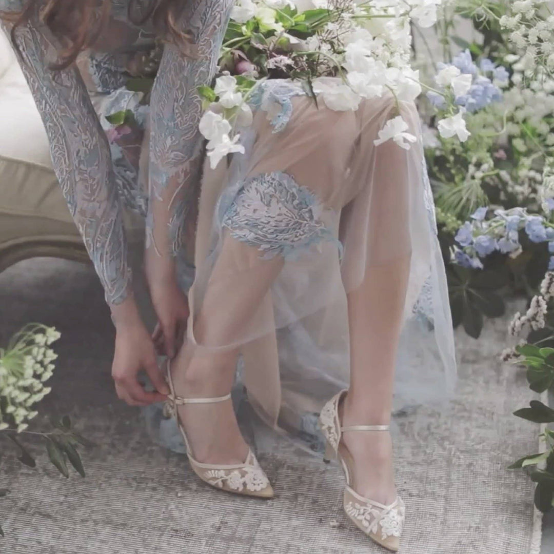 Candice Lace Wedding Heels in Nude Ivory by Bella Belle Candice Lace Wedding Heels in Nude Ivory by Bella Belle