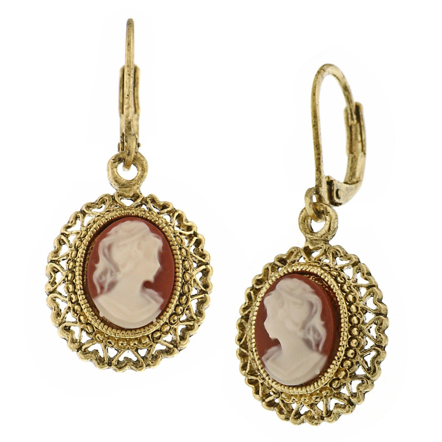 Dark Carnelian Cameo Oval Drop Earrings