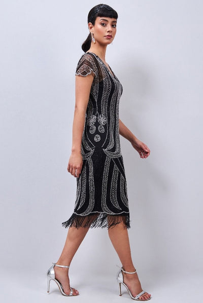 Dorothy 1920s Fringe Flapper Dress in Black