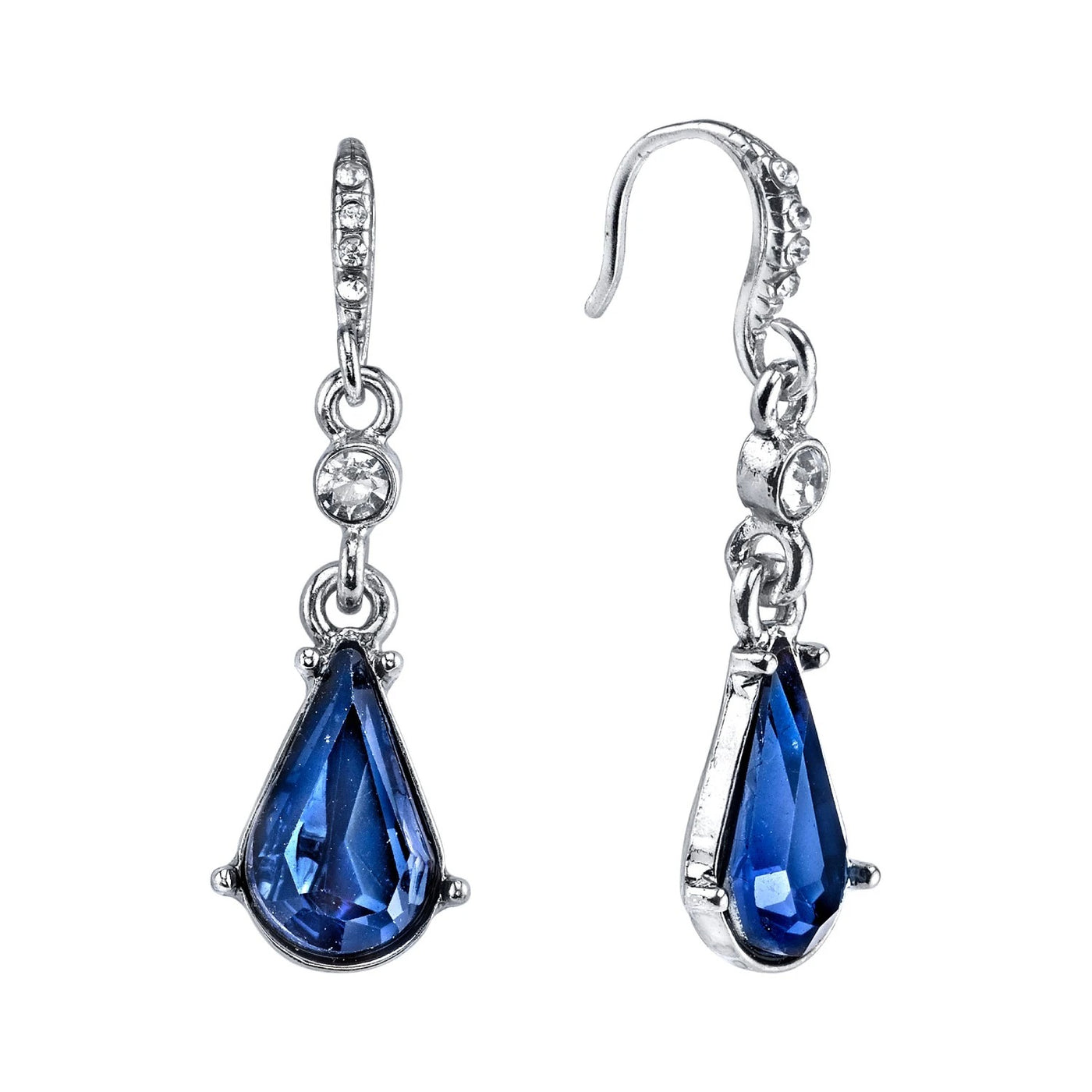 Downton Abbey Silver Tone Blue Crystal Drop Earrings