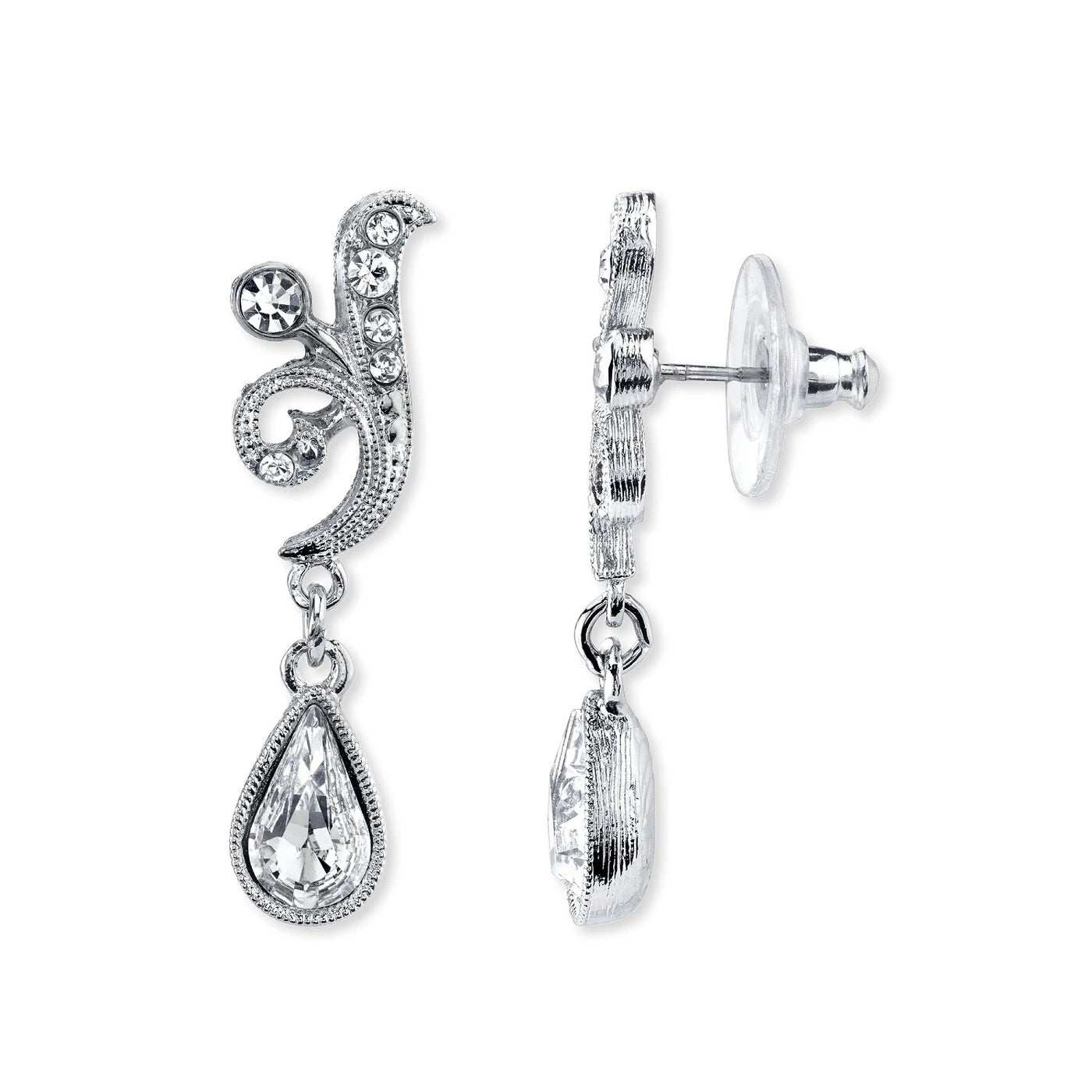 Downton Abbey Silver Tone Crystal Teardrop Earrings