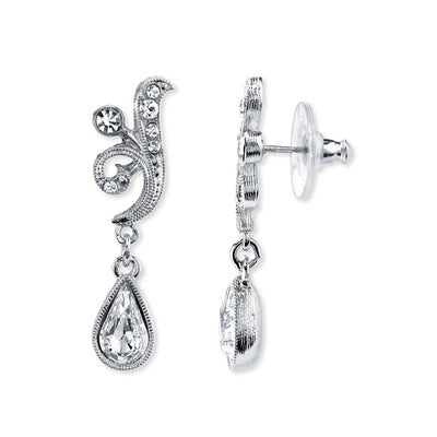 Downton Abbey Silver Tone Crystal Teardrop Earrings
