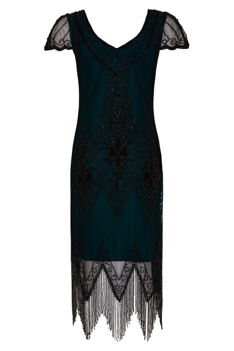 Flapper Style Fringe Party Dress in Teal