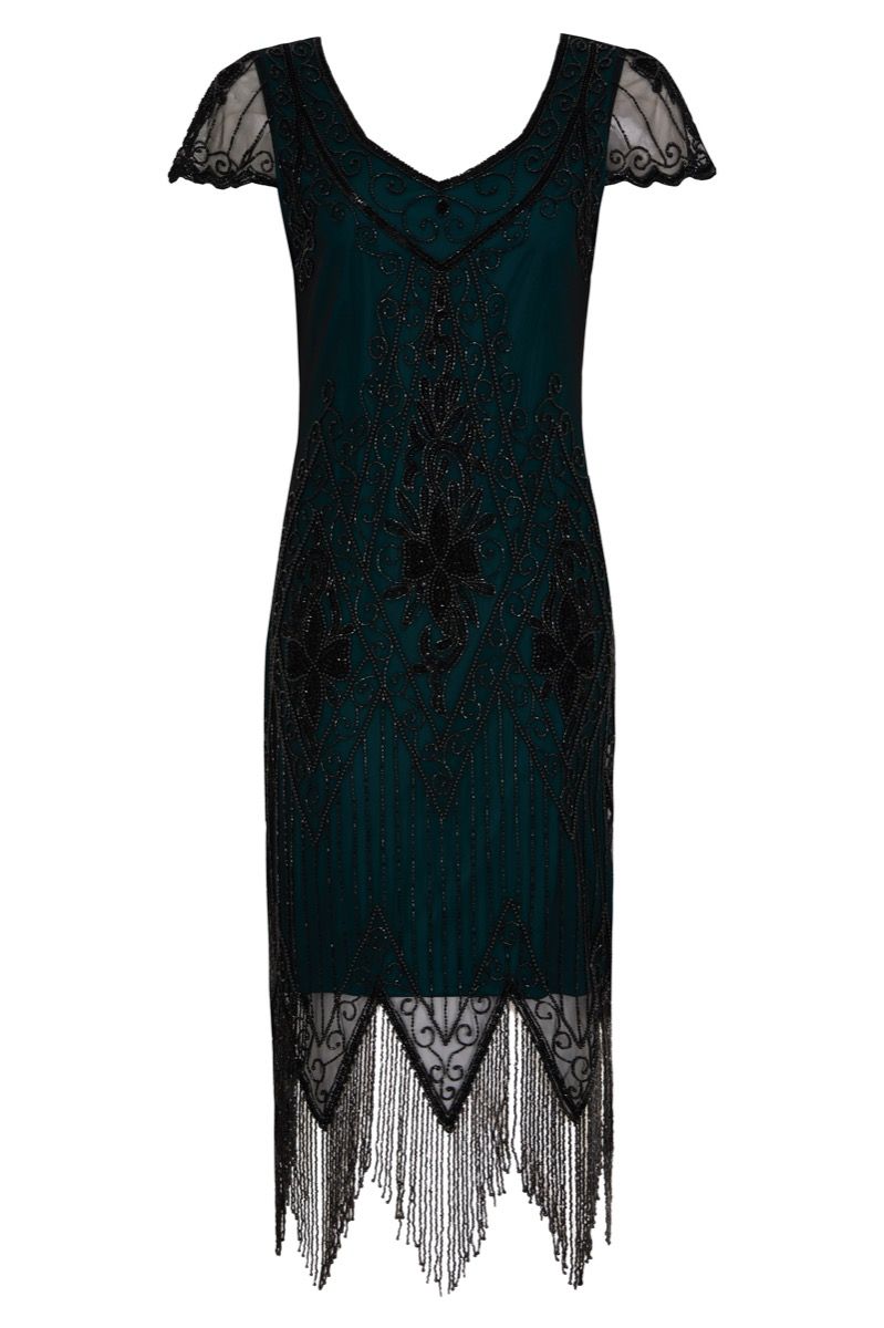 Flapper Style Fringe Party Dress in Teal