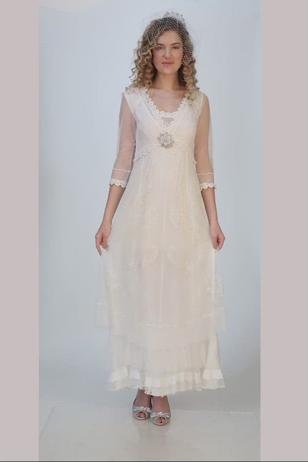 Audrey Vintage Style Party Gown CL-407 in Ivory by Nataya