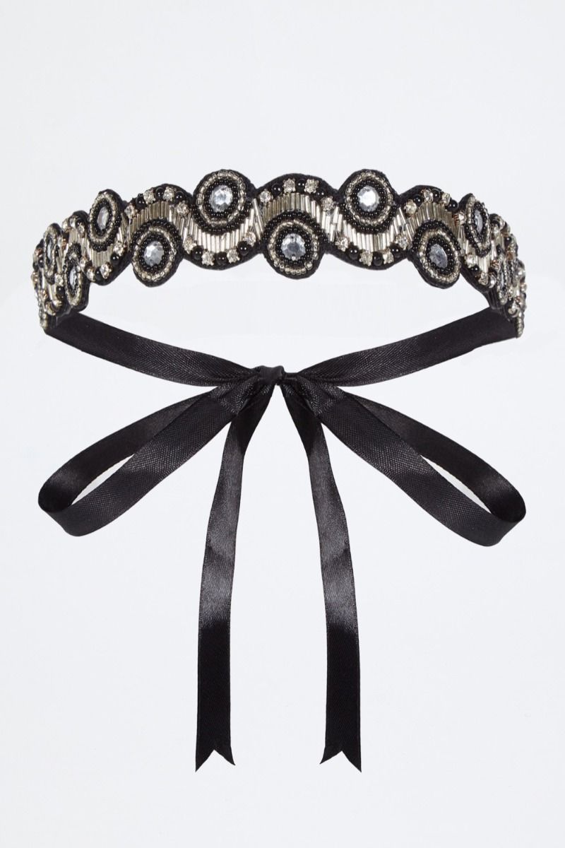Eliza Flapper Headband in Black Silver by Gatsby Lady