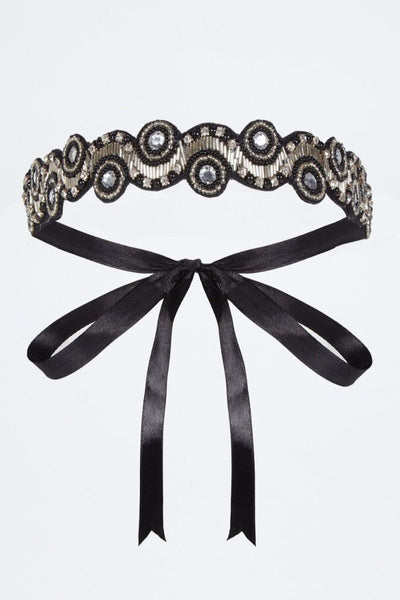 Eliza Flapper Headband in Black Silver by Gatsby Lady
