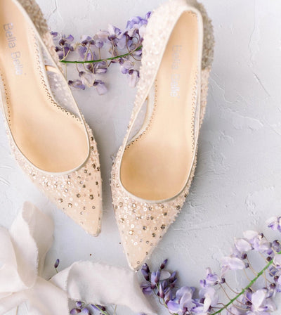 Elsa Sequin Embellished Heels in Nude by Bella Belle Shoes