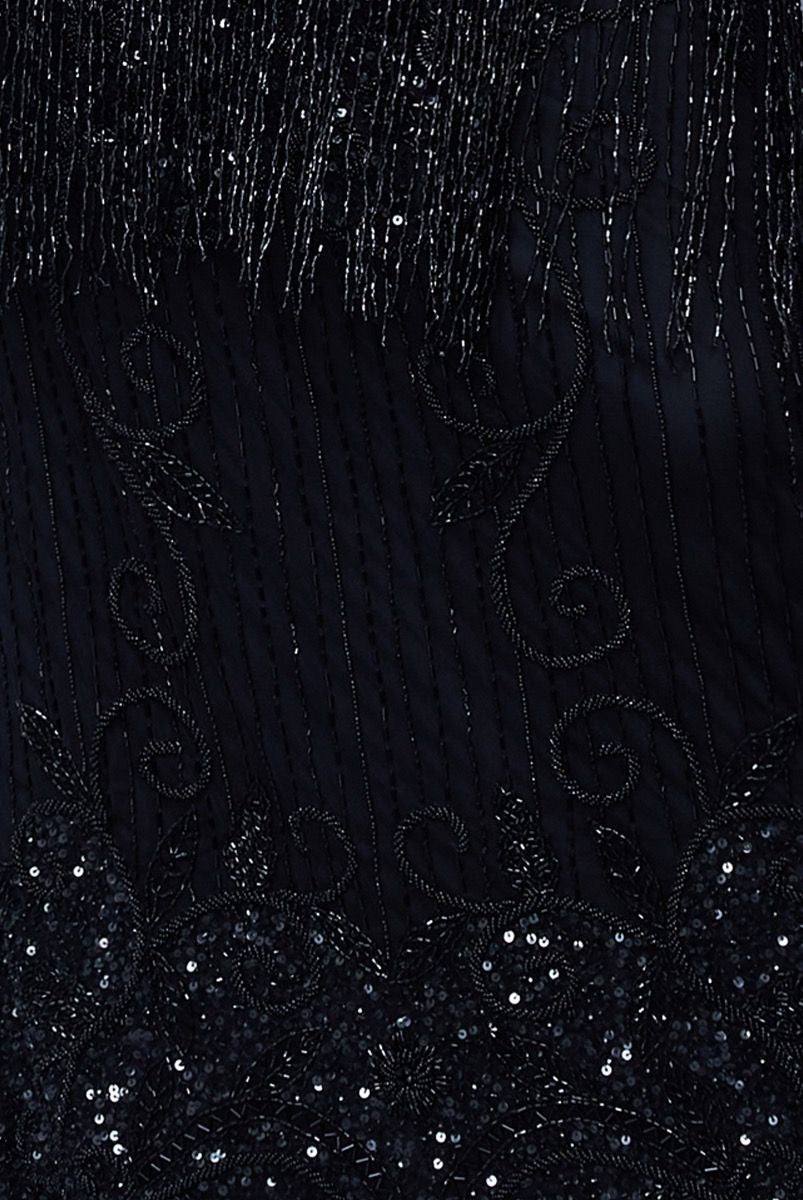 Ethel 1920s Evening Maxi Fringe Gown in Black