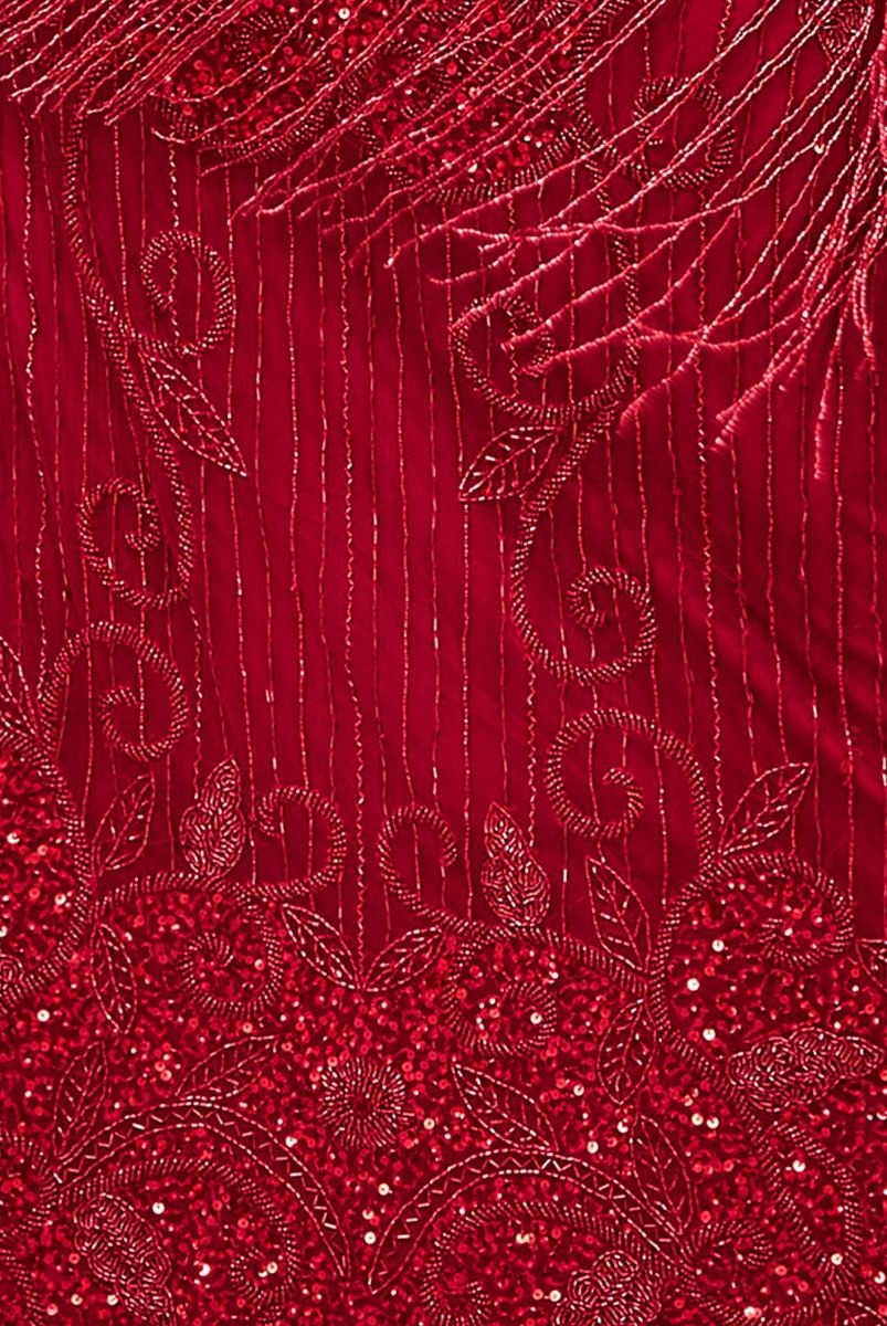 Ethel 1920s Evening Maxi Fringe Gown in Red
