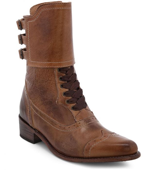 Faye Victorian Style Short Boots in Tan Rustic