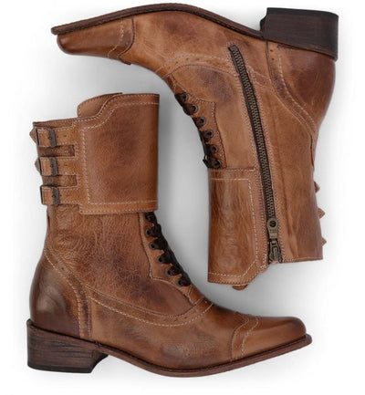 Faye Victorian Style Short Boots in Tan Rustic