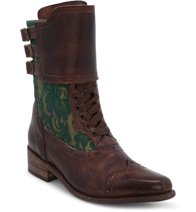 Faye Victorian Style Short Boots in Teak Rustic