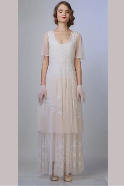 Scarlett 1920s Style Wedding Dress in Peach Ivory by Nataya