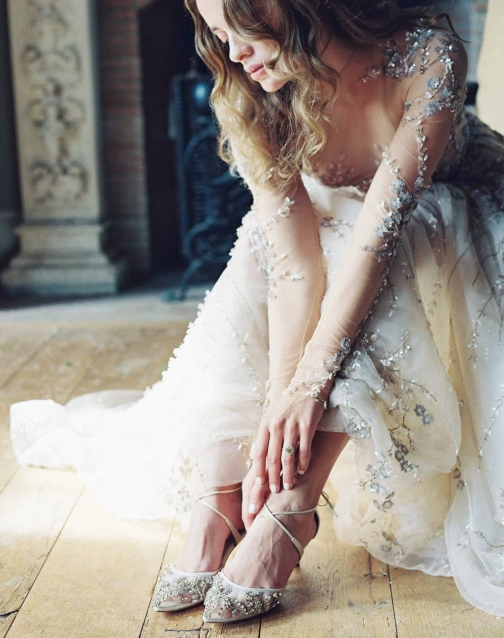 Frances Crystal Studded Bridal Heels in Champagne Gold by Bella Belle Shoes
