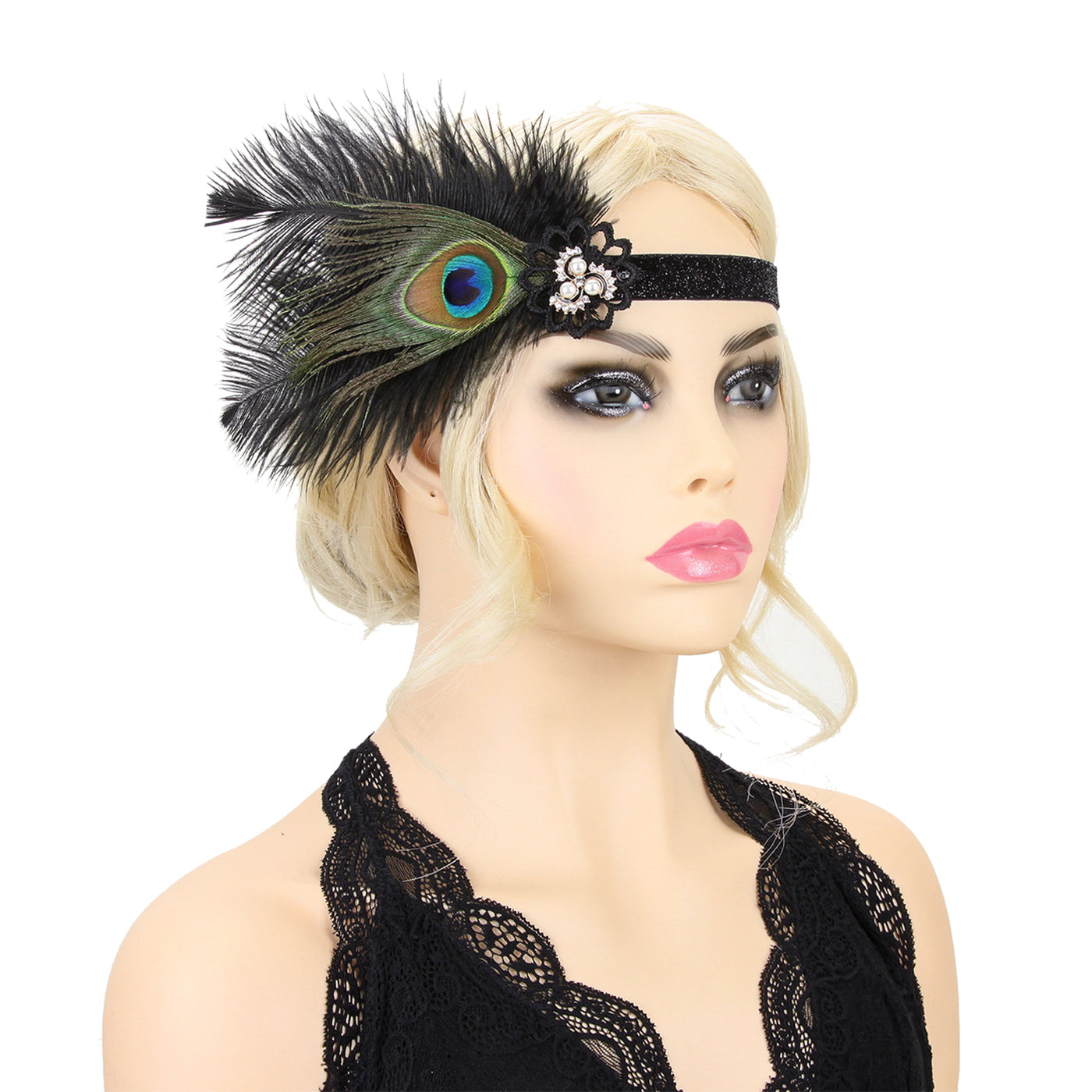 Gatsby Style Feather Headband in Black