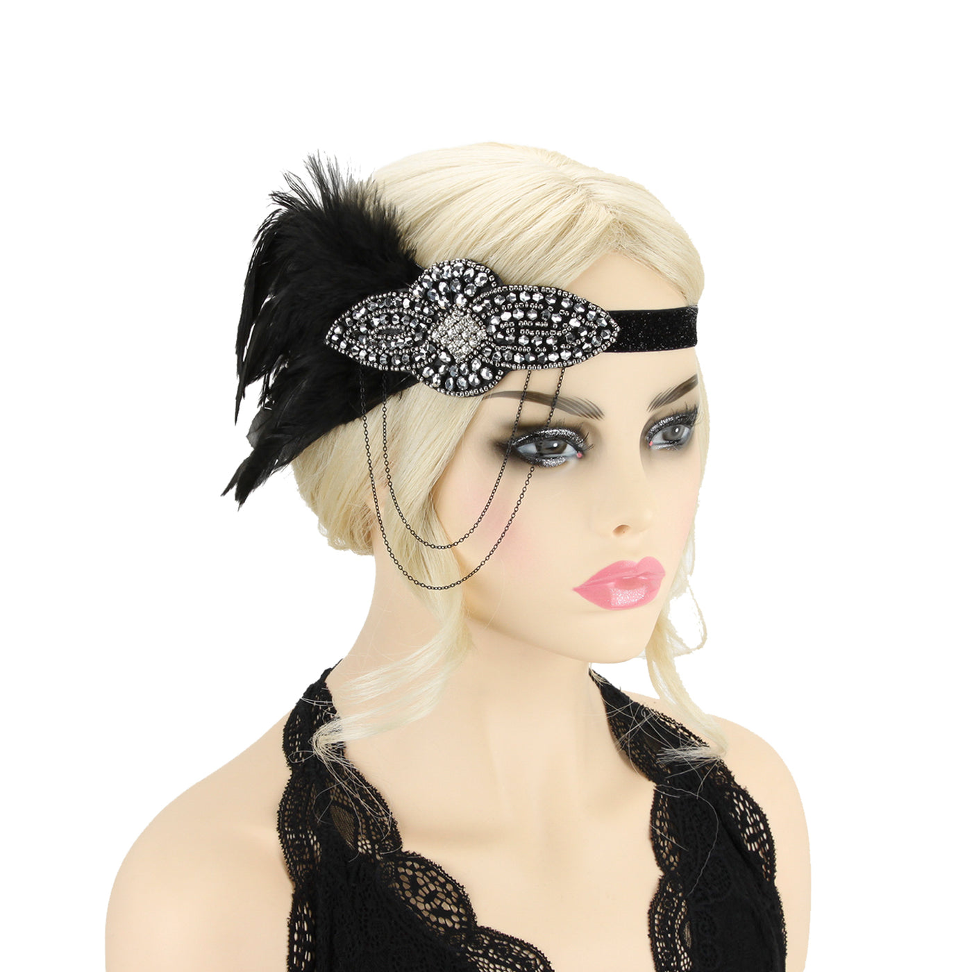 Gatsby Style Feather Headband in Black