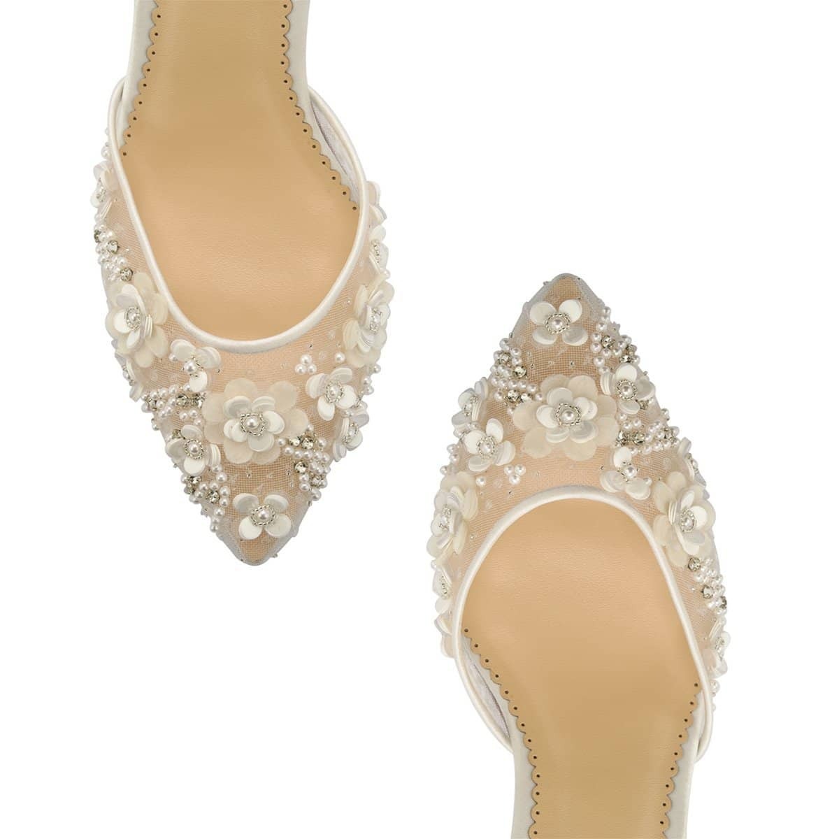 Rosa Floral Pearl Beaded Wedding Low Heels in Ivory by Bella Belle Shoes
