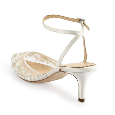 Rosa Floral Pearl Beaded Wedding Low Heels in Ivory by Bella Belle Shoes