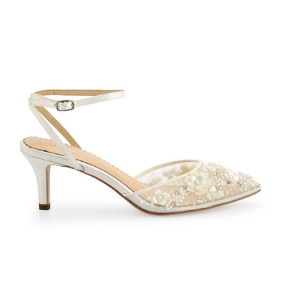 Rosa Floral Pearl Beaded Wedding Low Heels in Ivory by Bella Belle Shoes