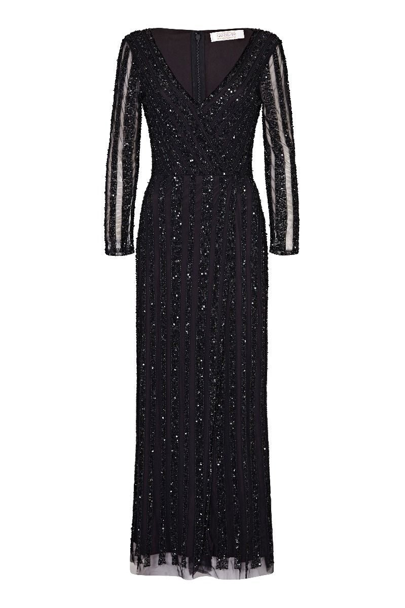 fitted lace wedding dress Rosie Gatsby Style Maxi Dress in Black – WardrobeShop