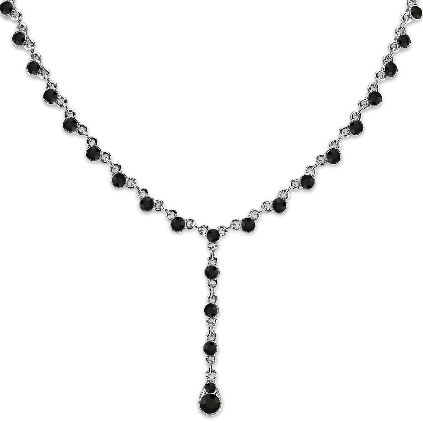 Round Black Glass Stone Y-Necklace