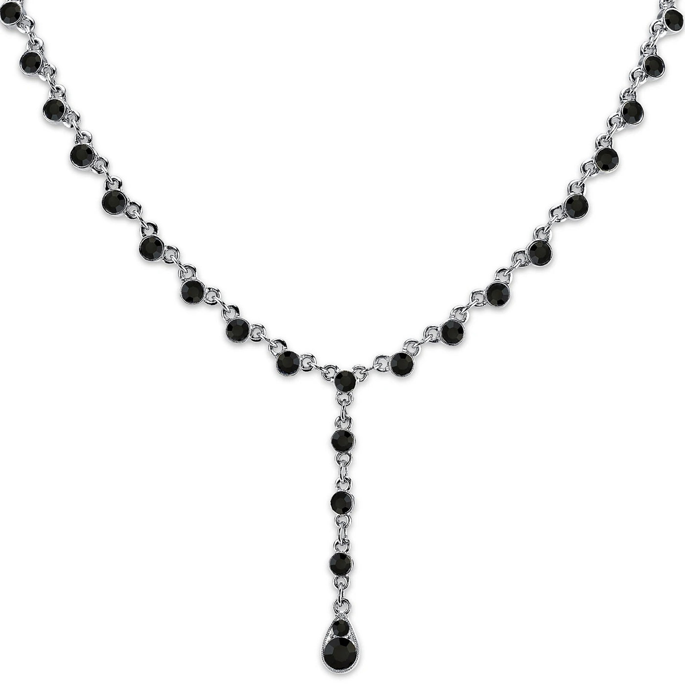round-black-glass-stone-y-necklace